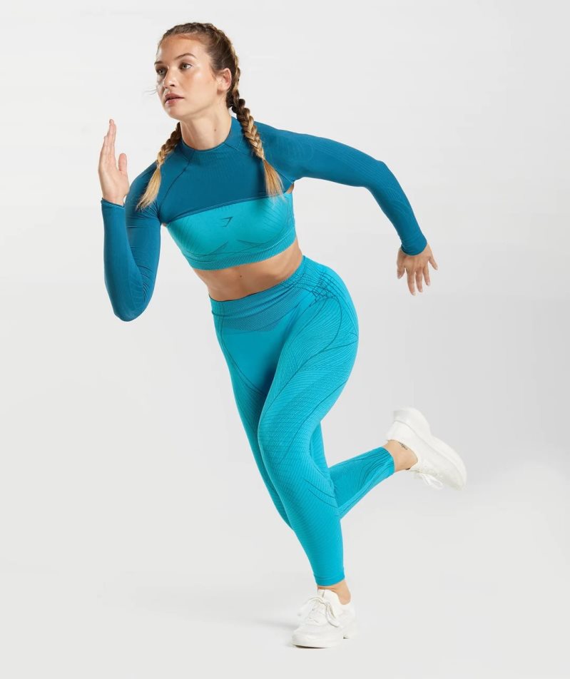 Women's Gymshark Apex Seamless Shrug Sweatshirts Turquoise | NZ 4ZYCTG